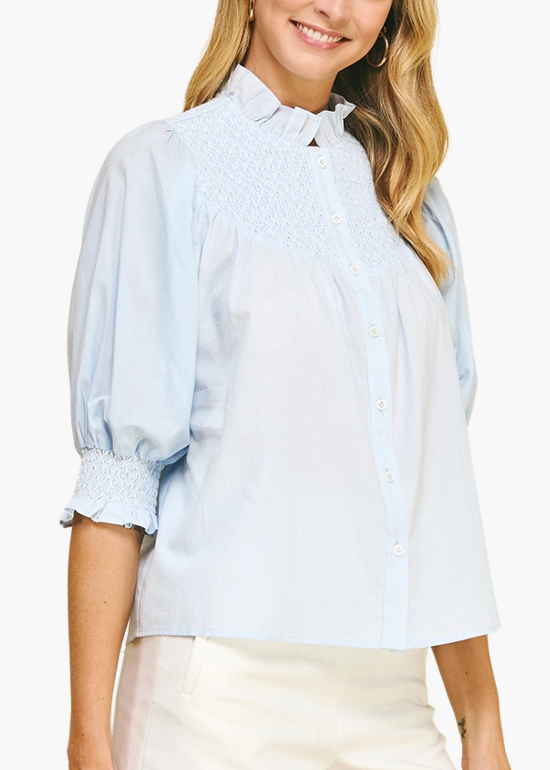 Sawyer Smocked Top in Light Blue