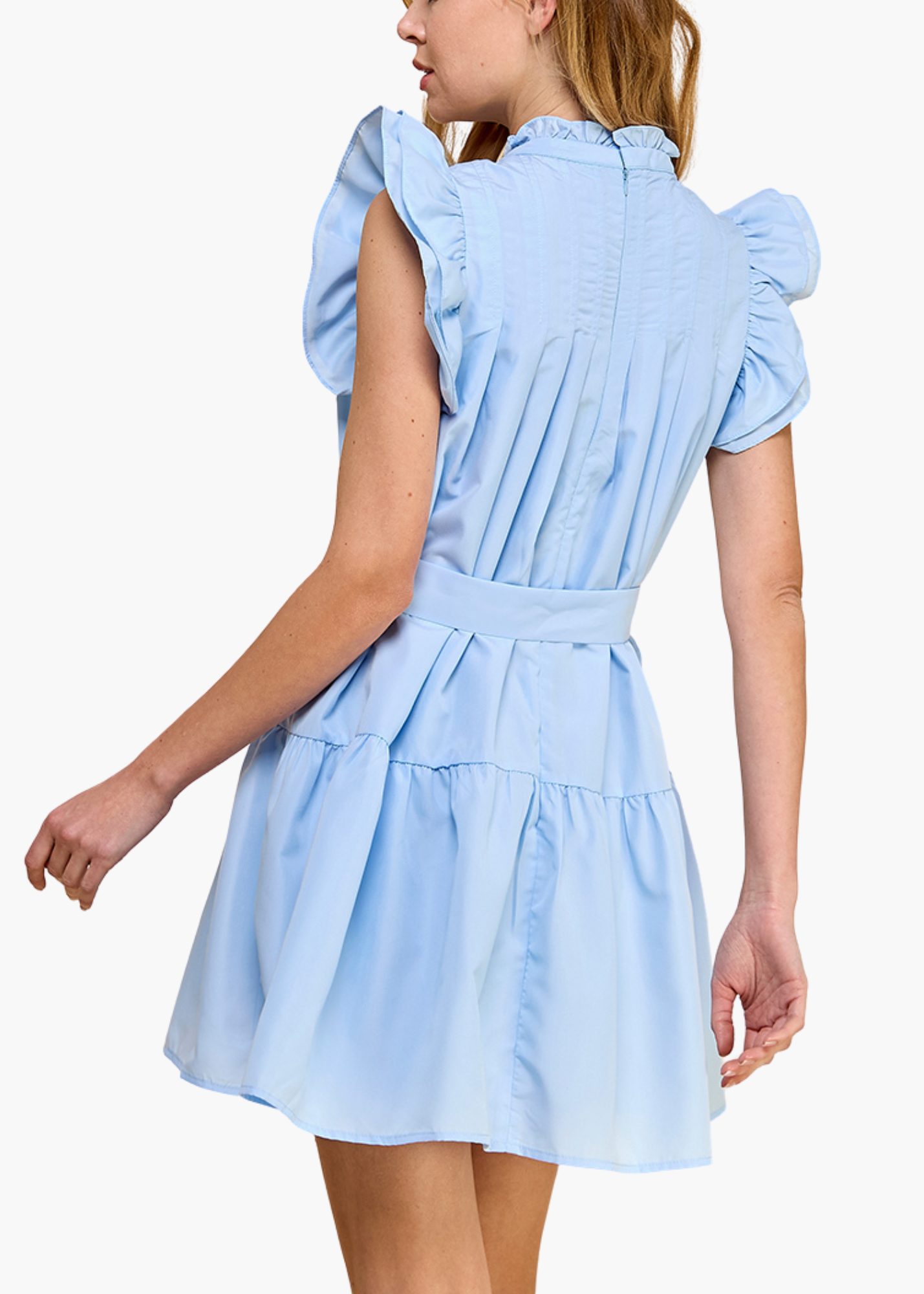 Julia Belted Mini Dress in Light Blue