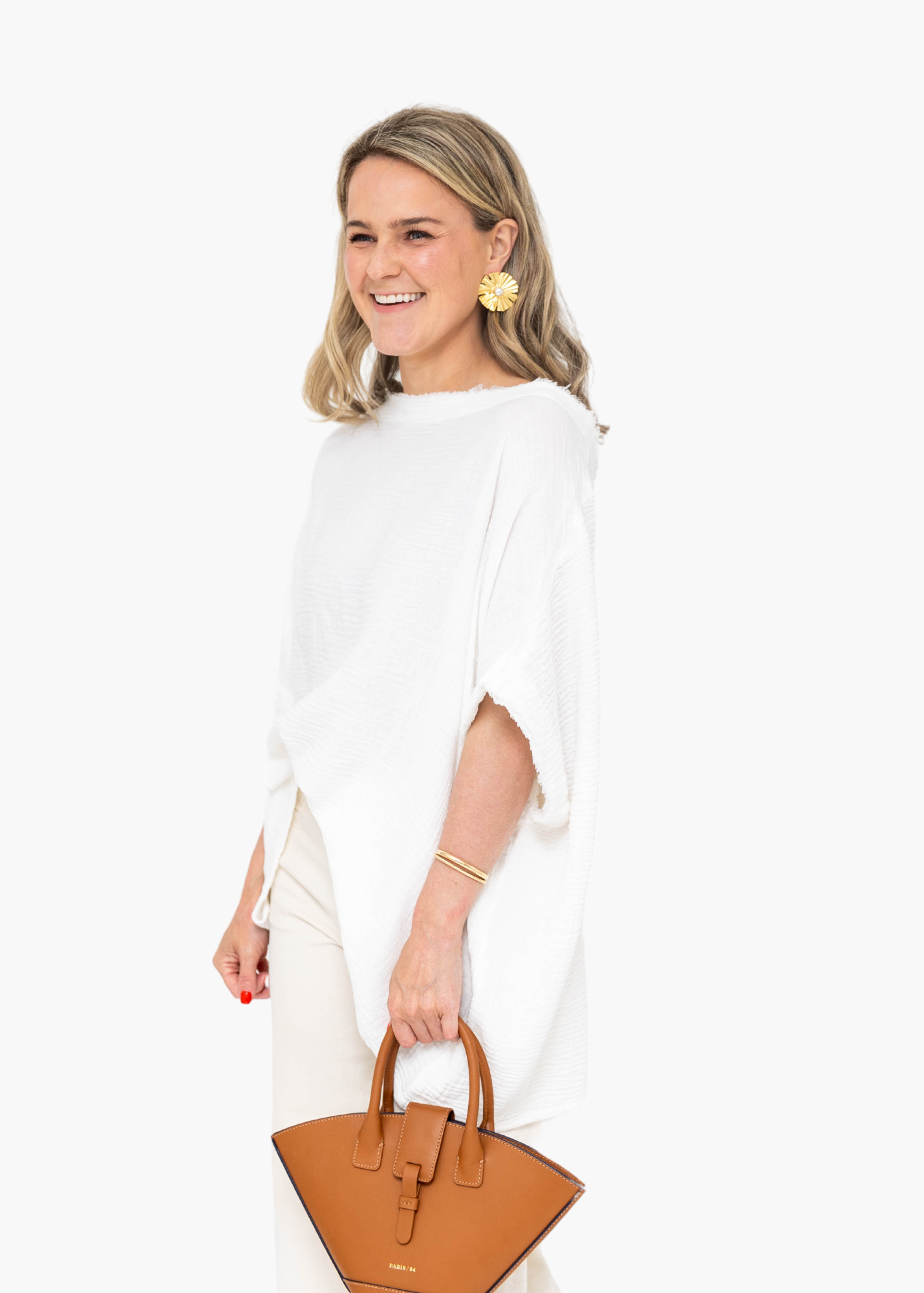 Soft-Gauze Poncho in White