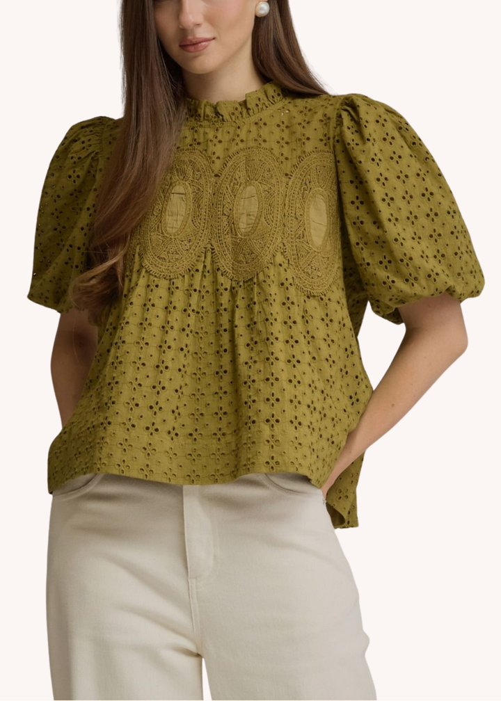 Ophelia Eyelet Top in Olive