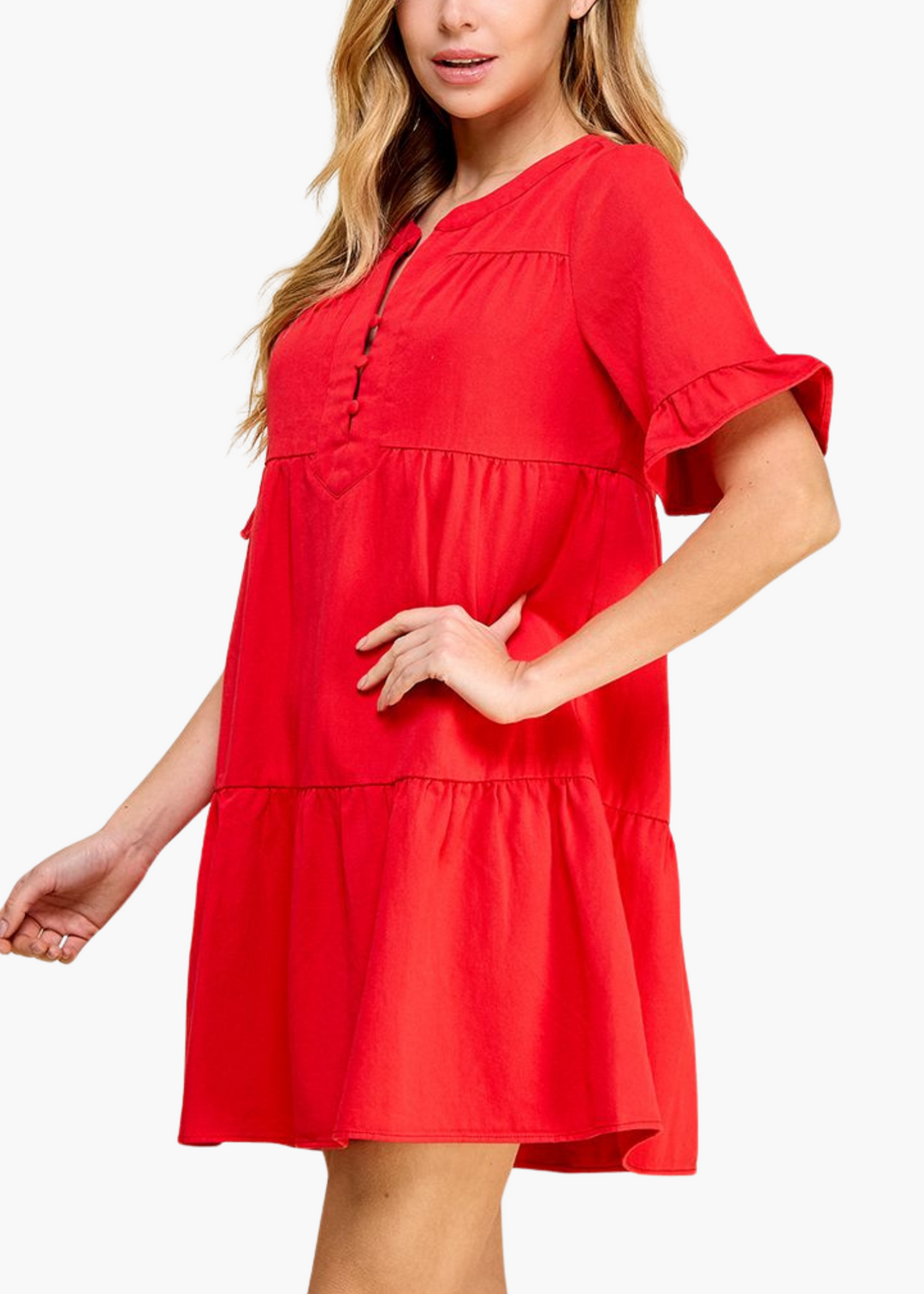 Gigi Tiered Mini Dress in Red