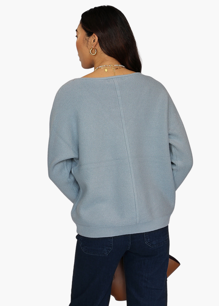 Elle V-Neck Ribbed Sweater in Dusty Blue