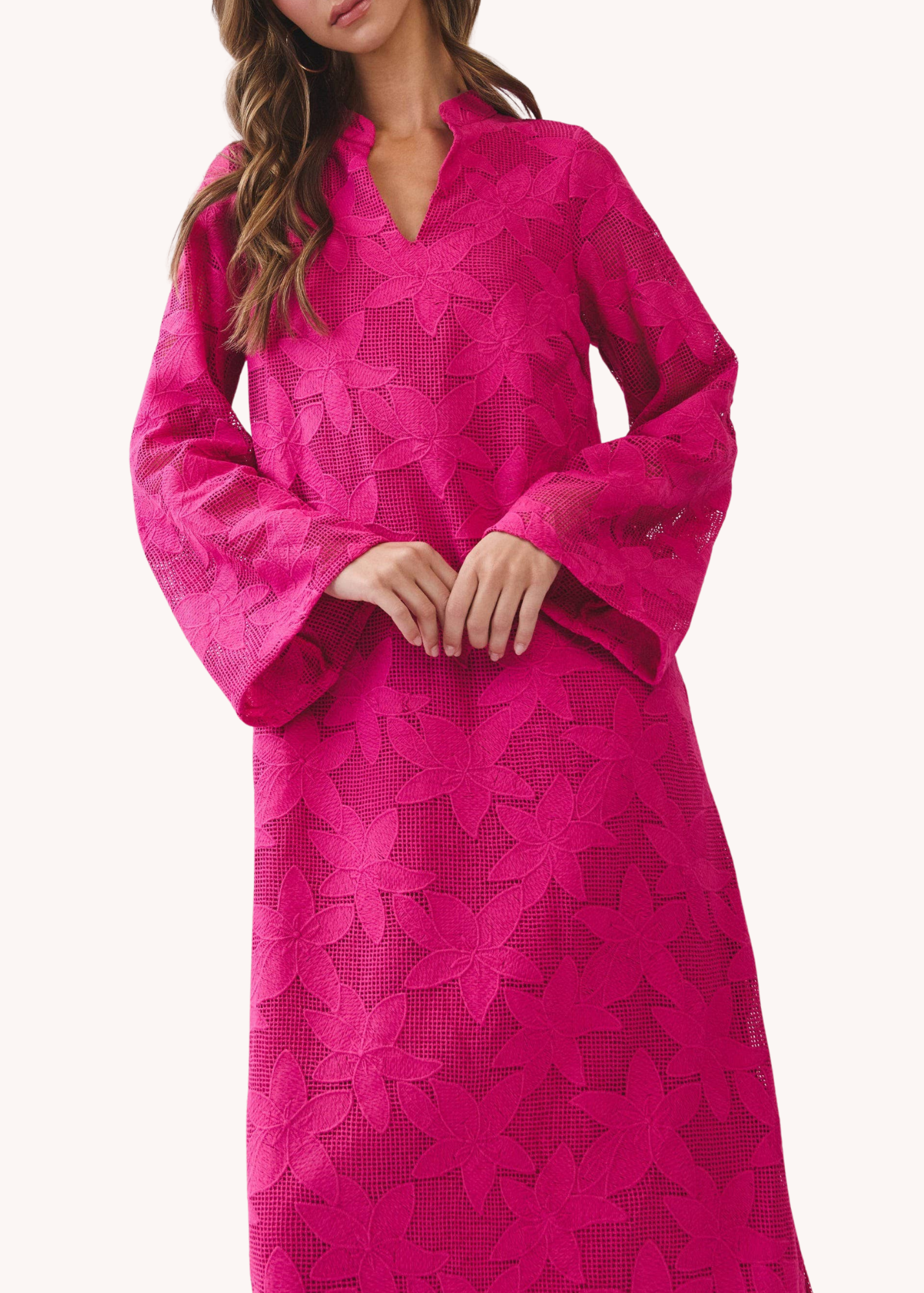 Floral Crochet Maxi Dress in Hot Pink