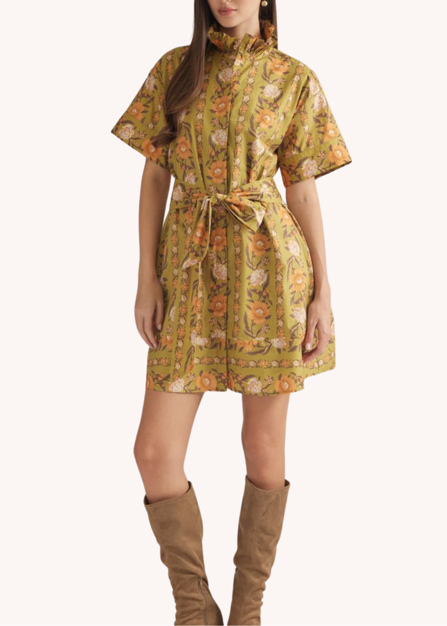 Macy Belted Cotton Mini Dress in Marigold