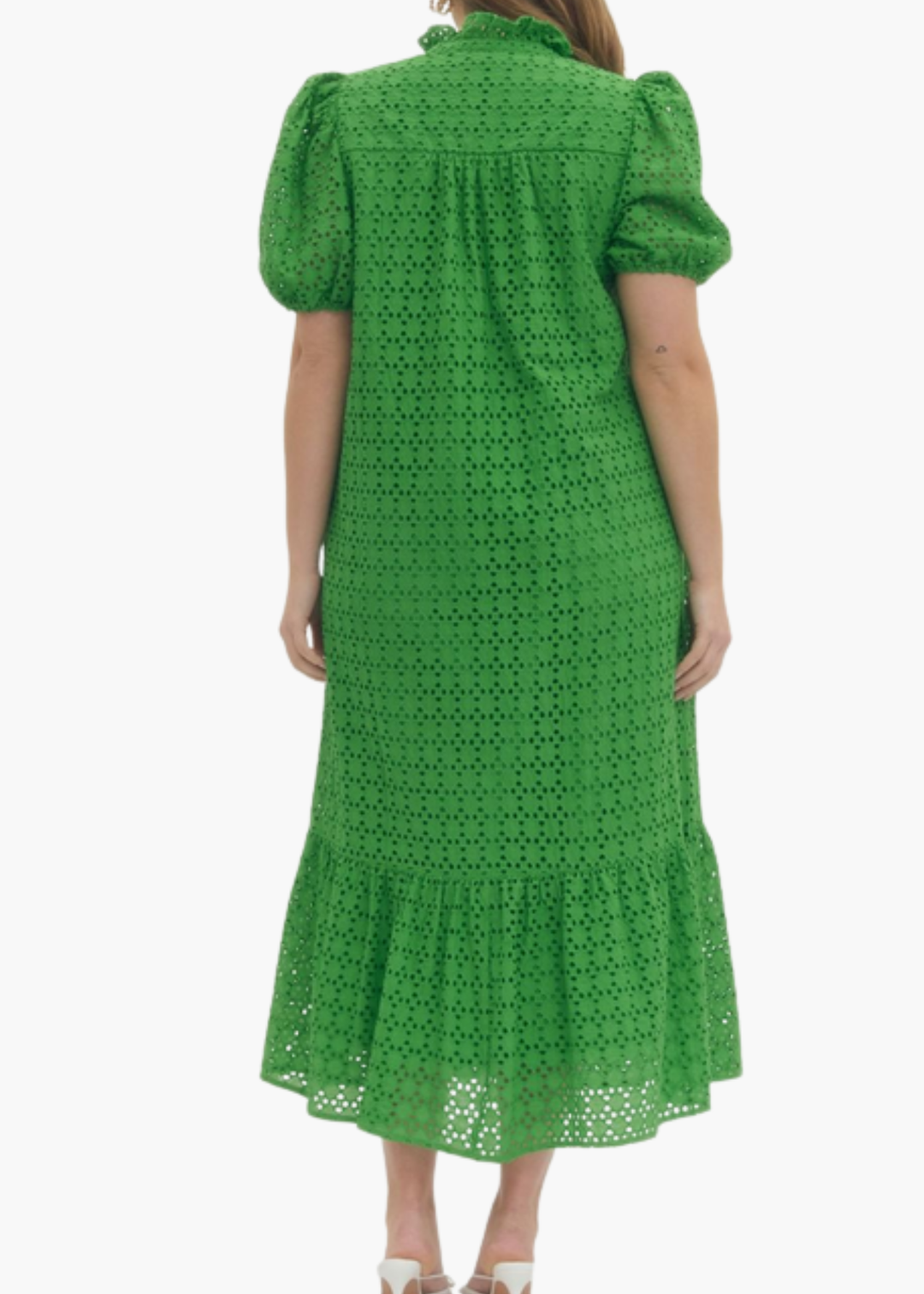 Laura Midi Dress in Green Eyelet
