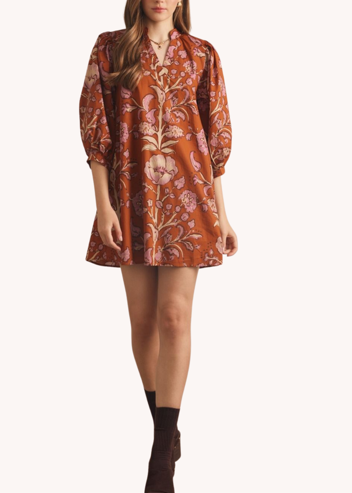 Mara Cotton Mini Dress in Rust