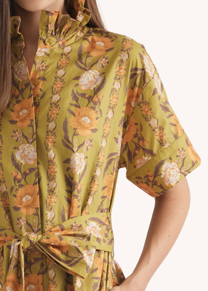 Macy Belted Cotton Mini Dress in Marigold