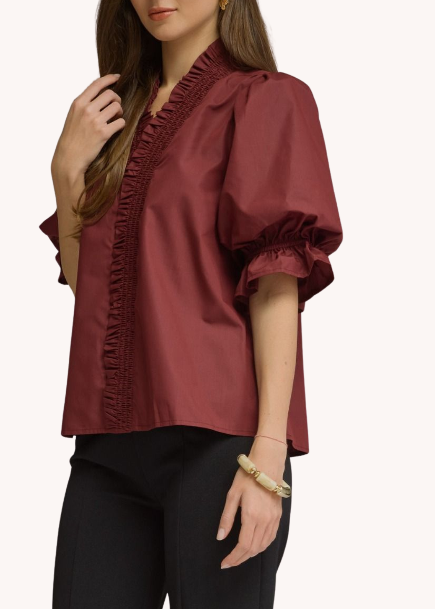 Mila Puff Sleeve Top in Wine