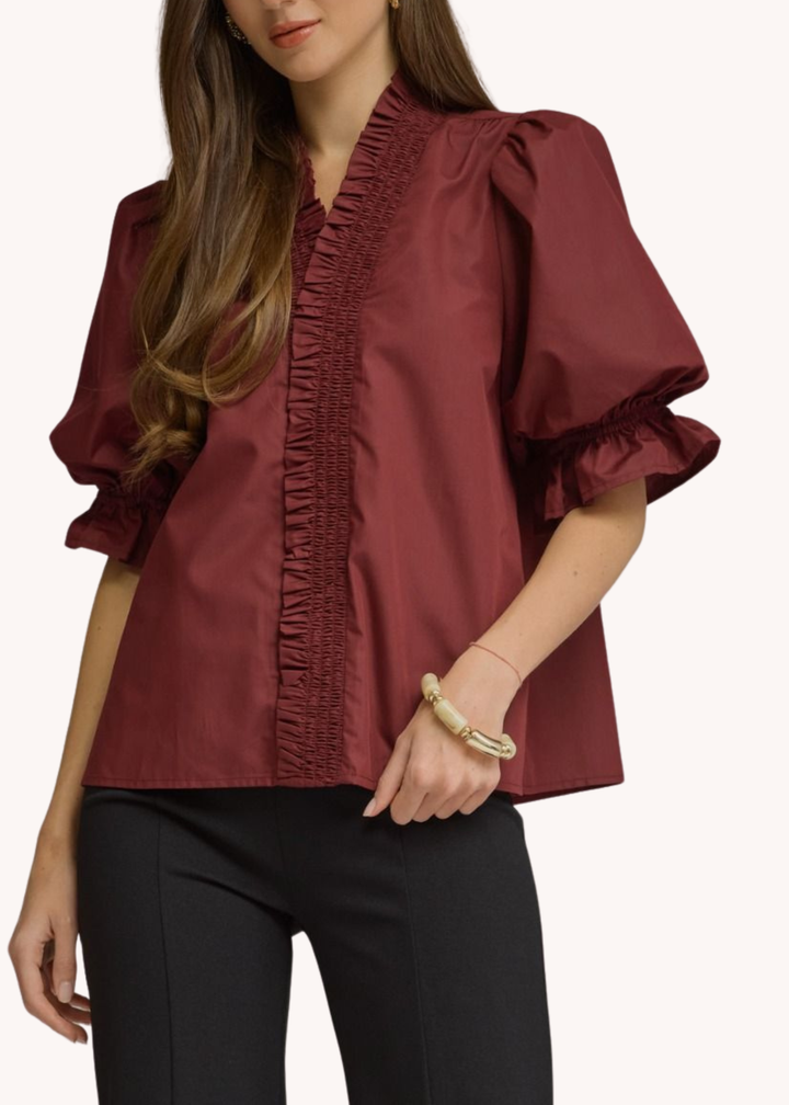 Mila Puff Sleeve Top in Wine