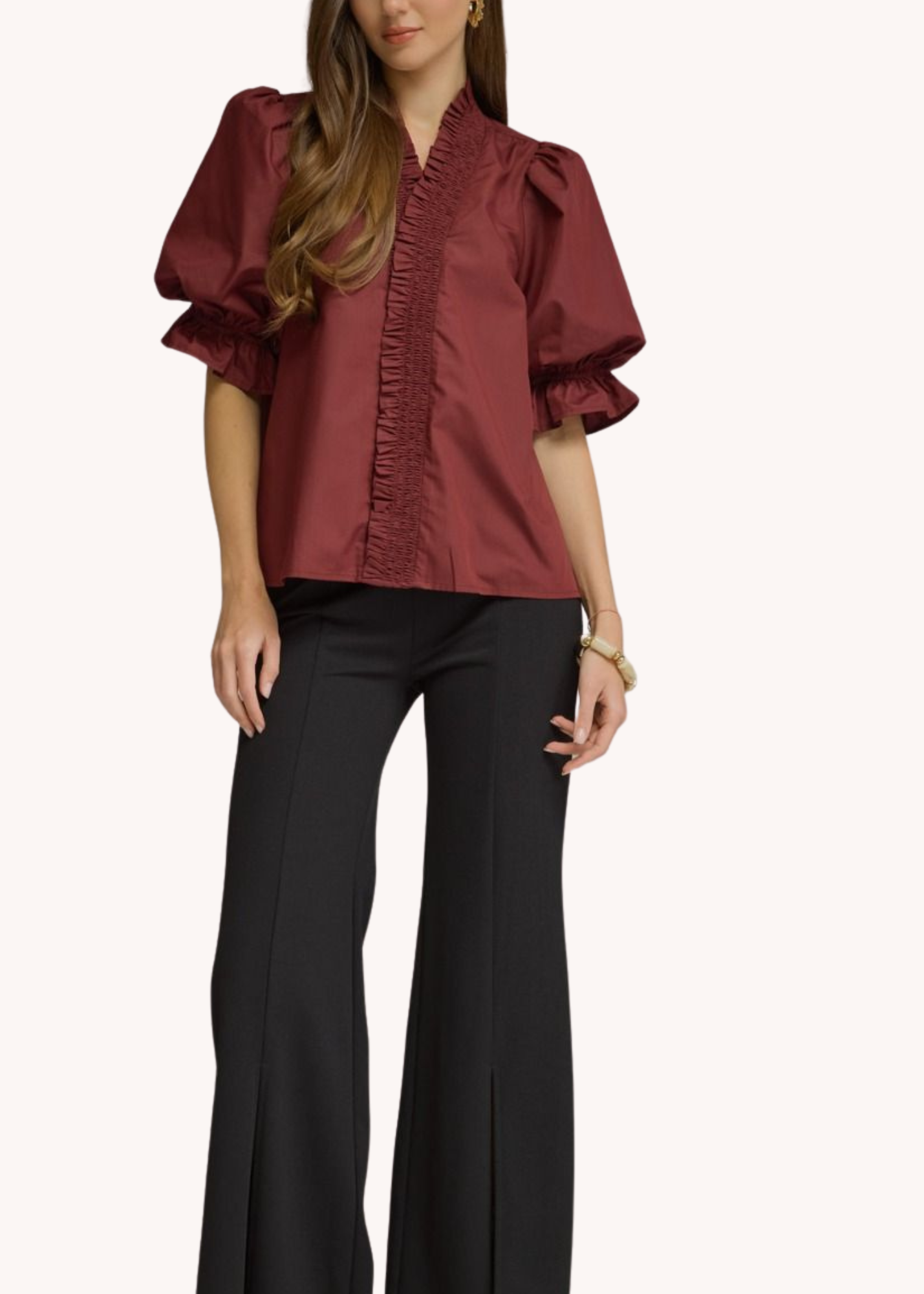 Mila Puff Sleeve Top in Wine