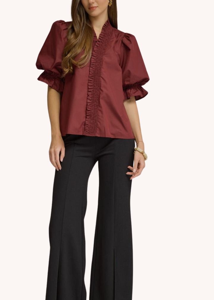 Mila Puff Sleeve Top in Wine