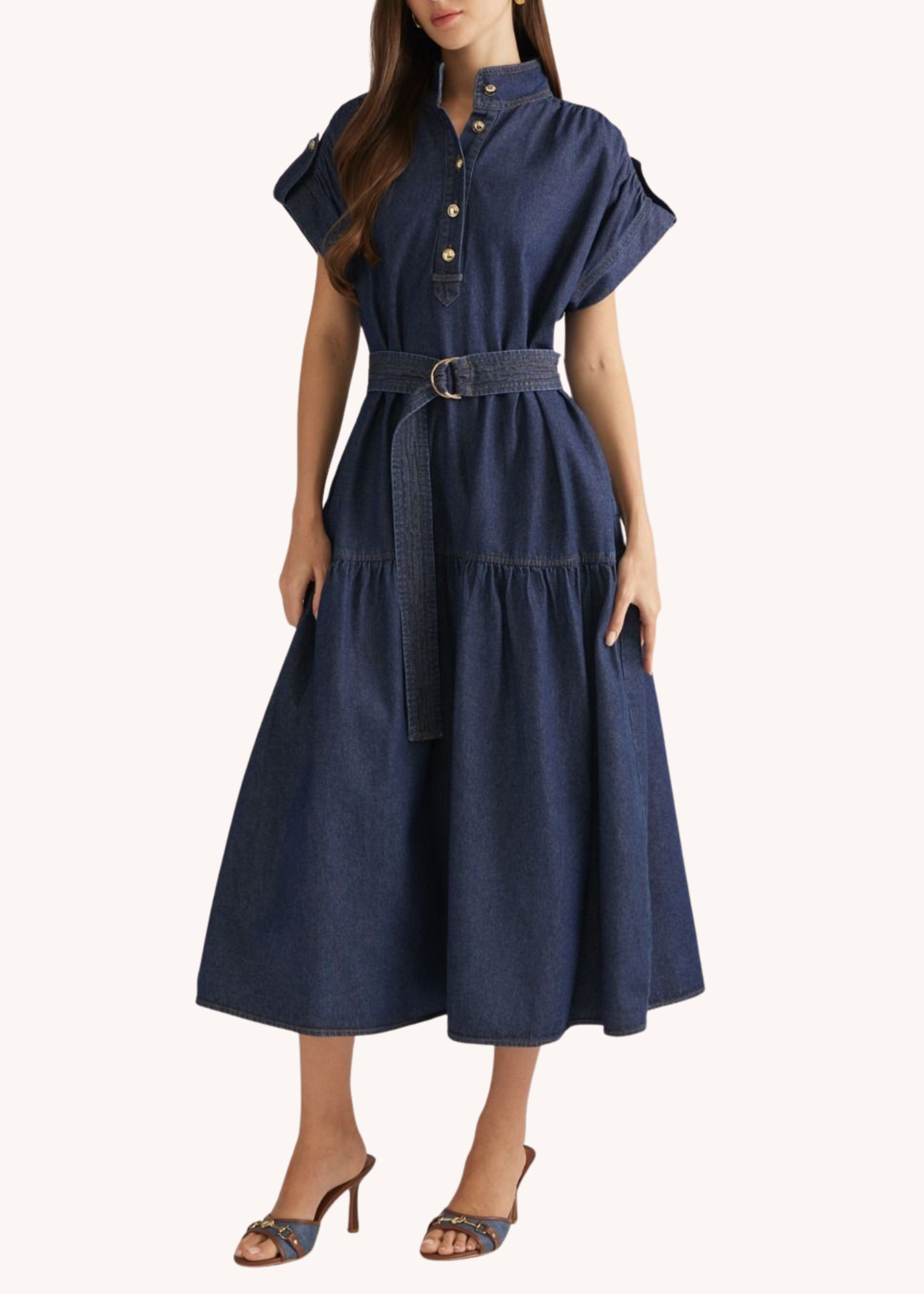 Betsy Midi Dress in Dark Denim