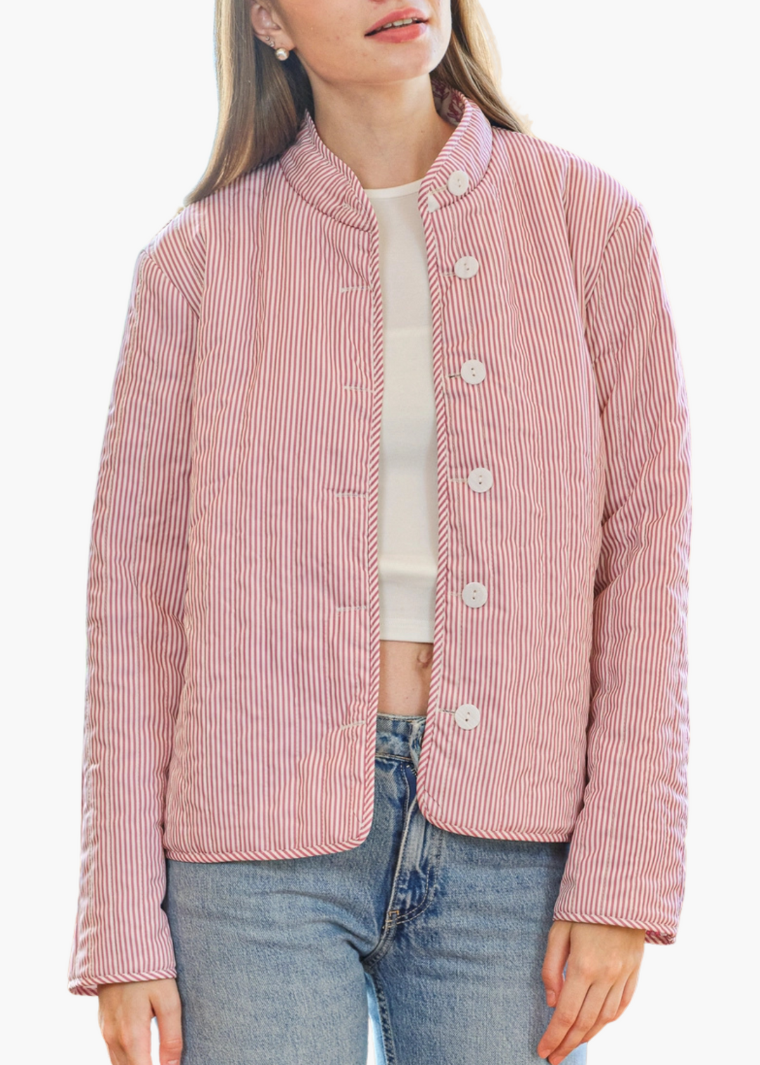 Block Print Floral and Stripe Reversible Jacket in Rose