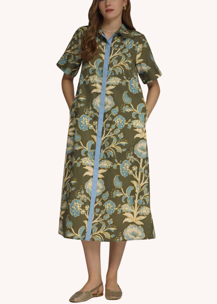 Lydia Cotton Midi Dress in Olive