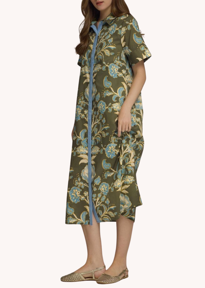 Lydia Cotton Midi Dress in Olive