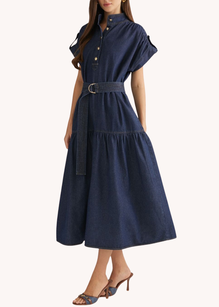 Betsy Midi Dress in Dark Denim