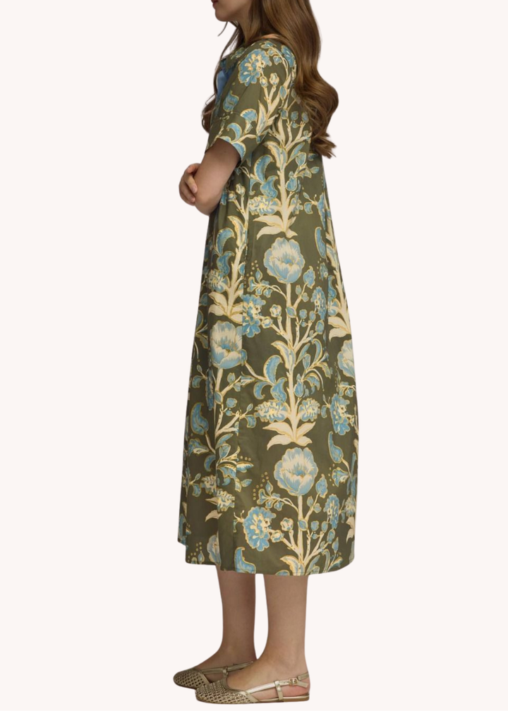 Lydia Cotton Midi Dress in Olive