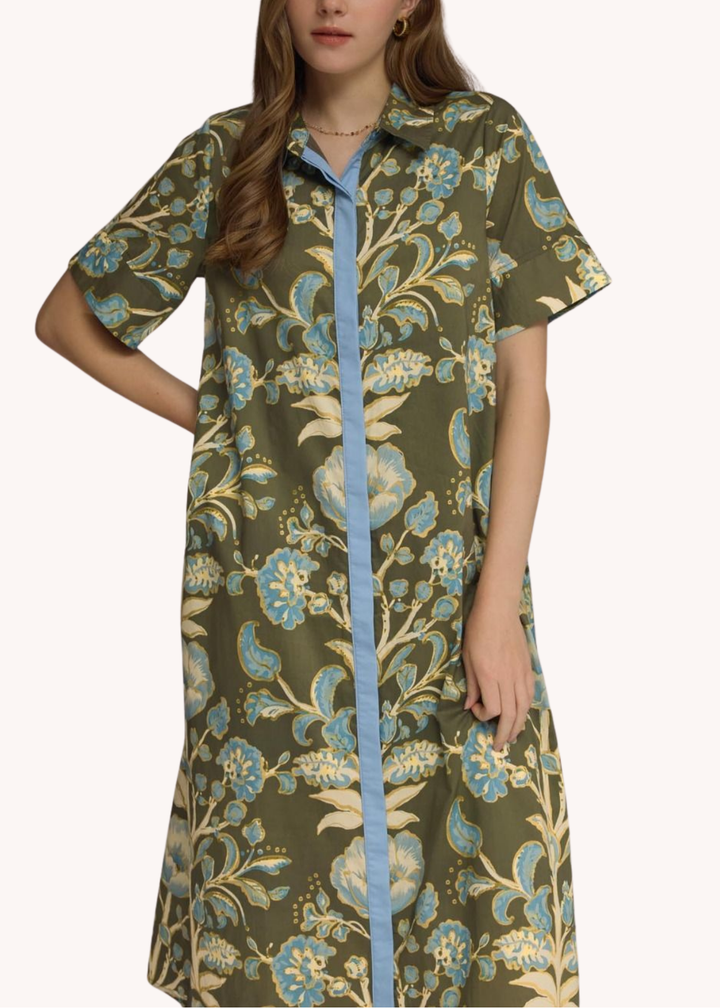 Lydia Cotton Midi Dress in Olive