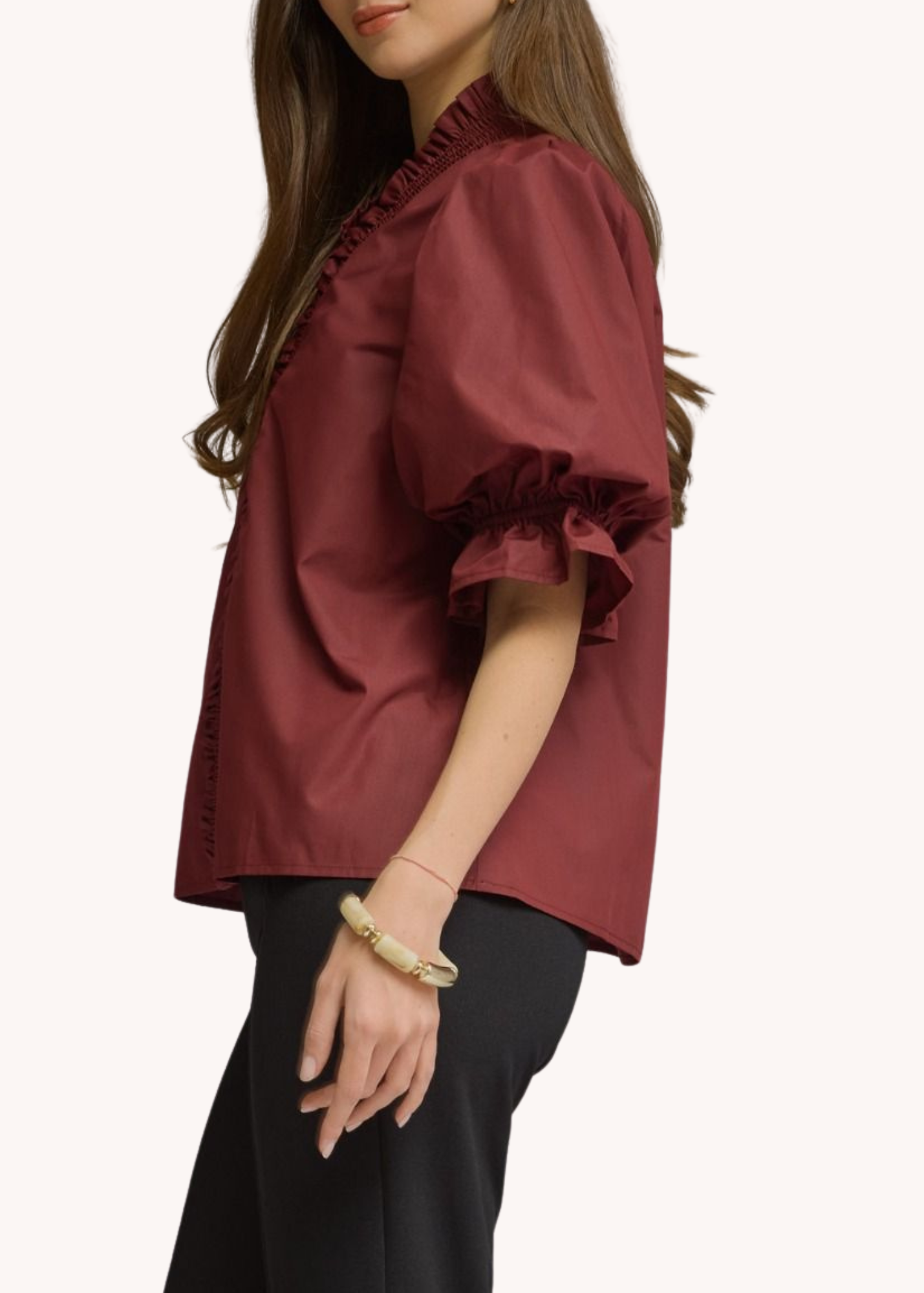 Mila Puff Sleeve Top in Wine