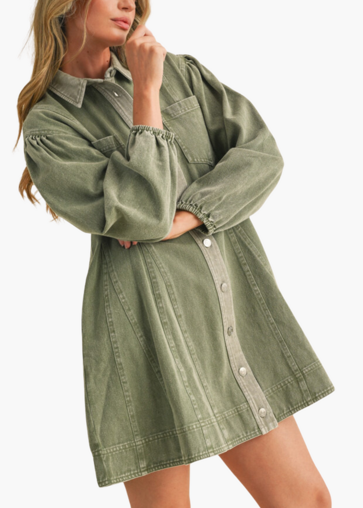 Meg Mini Dress in Ash Olive