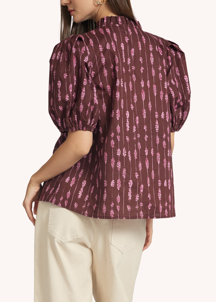 Wells Smocked Cotton Top in Merlot