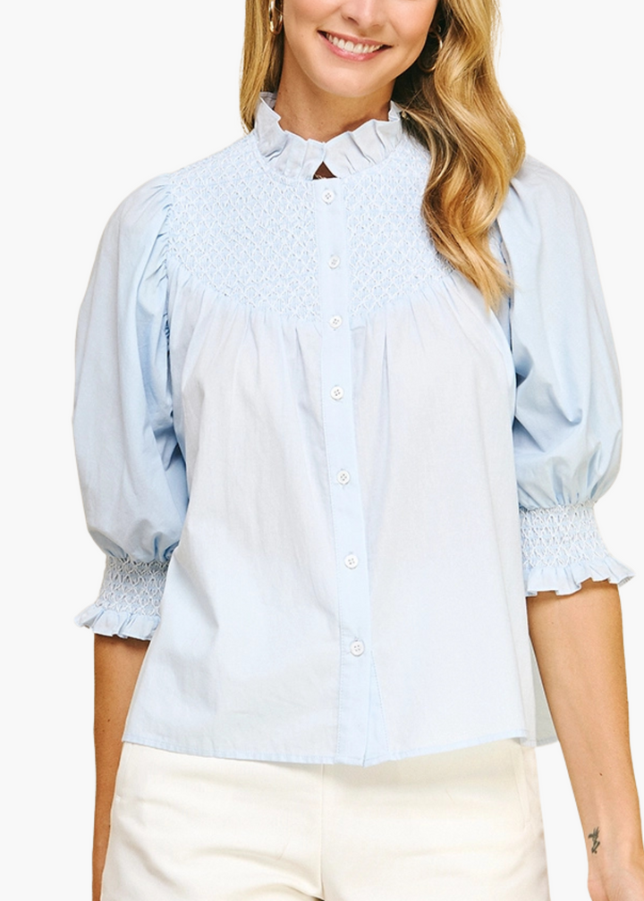 Sawyer Smocked Top in Light Blue