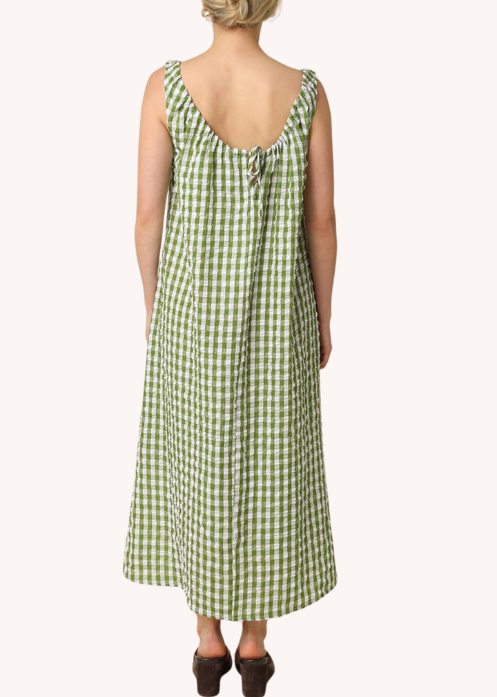 Lyla Gingham Bow Front Maxi Dress in Green
