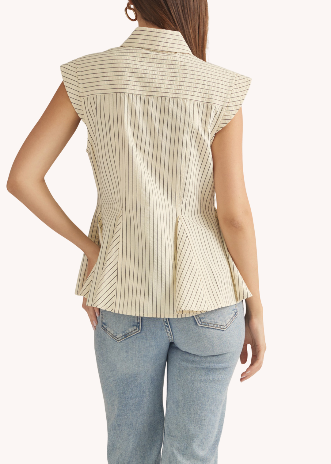 Brenna Striped Peplum Top in Ecru