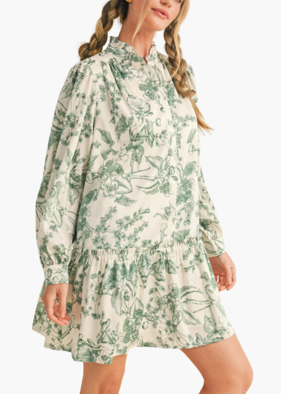 Meagan Mini Dress in Deep Green Toile