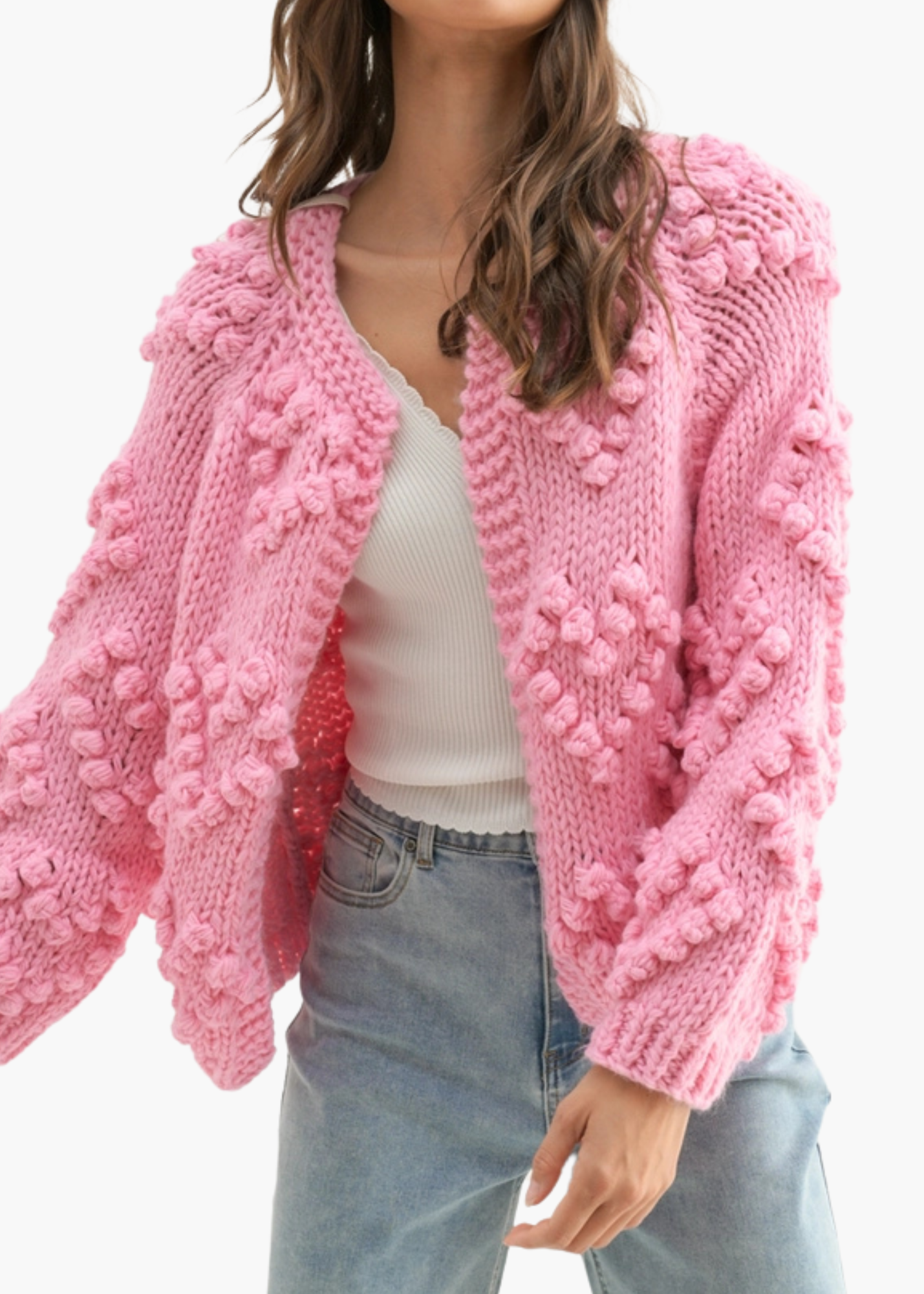 Hand-Knit Cardigan in Pink Hearts