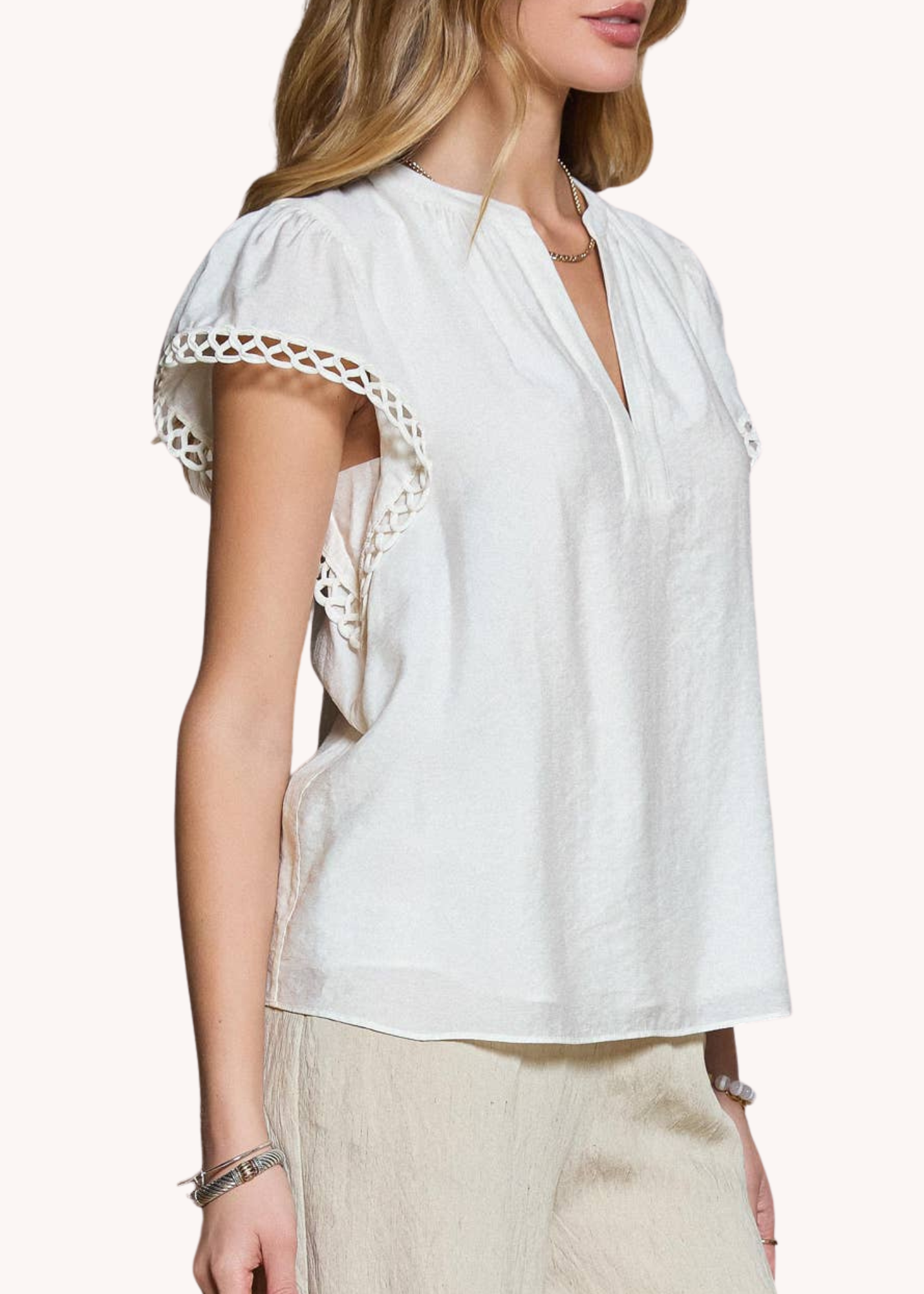 Crochet Detail Short Sleeve Blouse