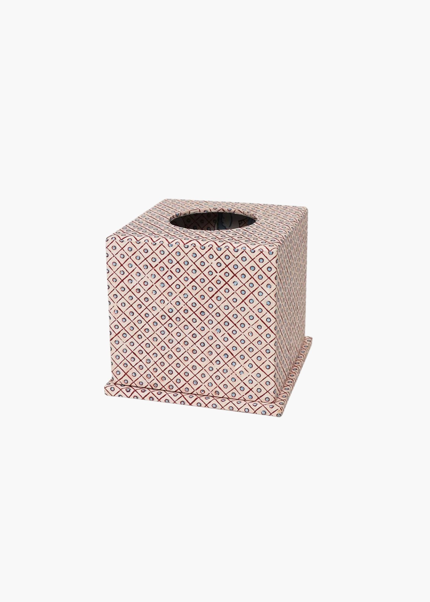 Block Print Tissue Box Cover | Dot and Grid Pink