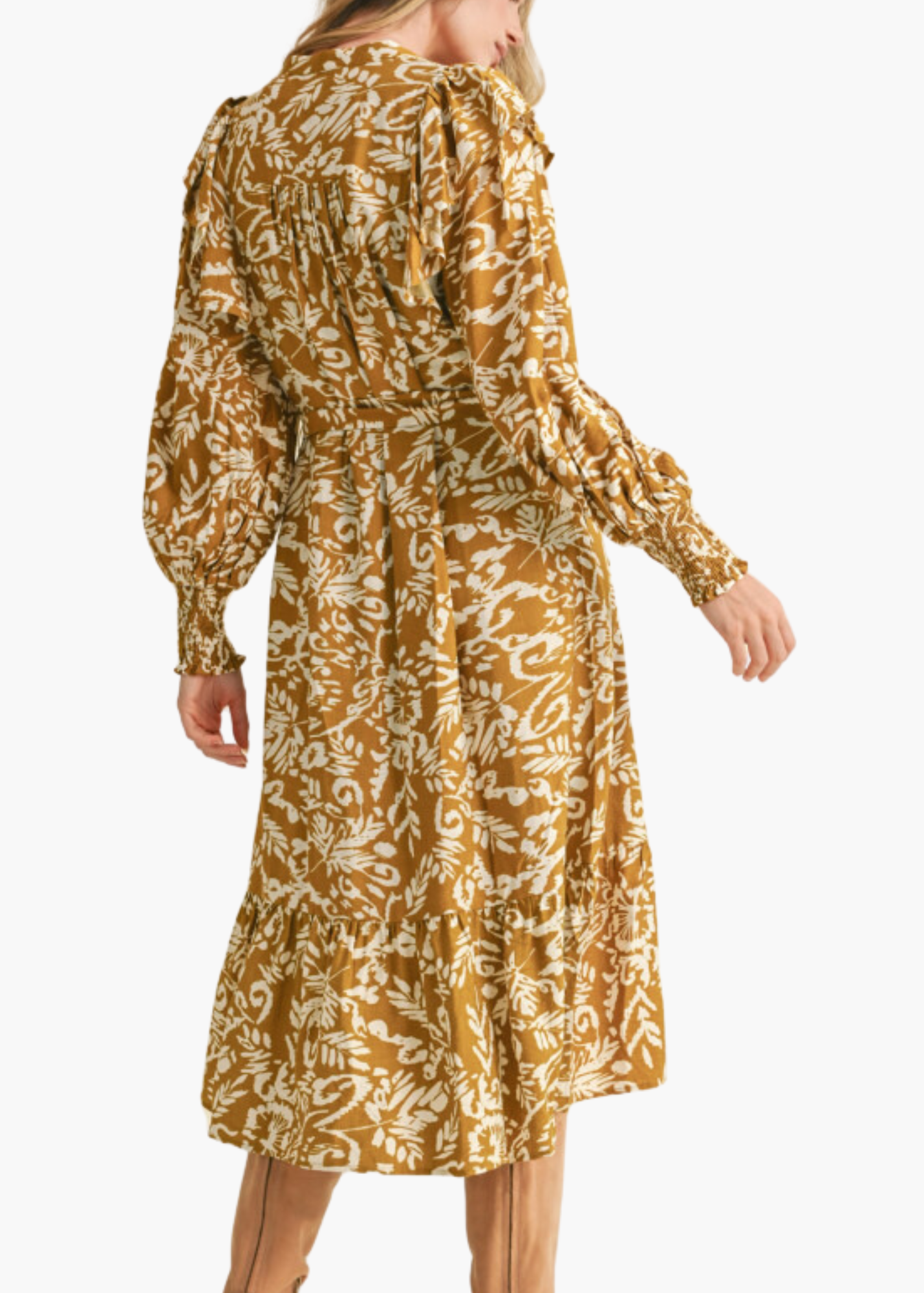 Darcy Midi Dress in Golden Leaves