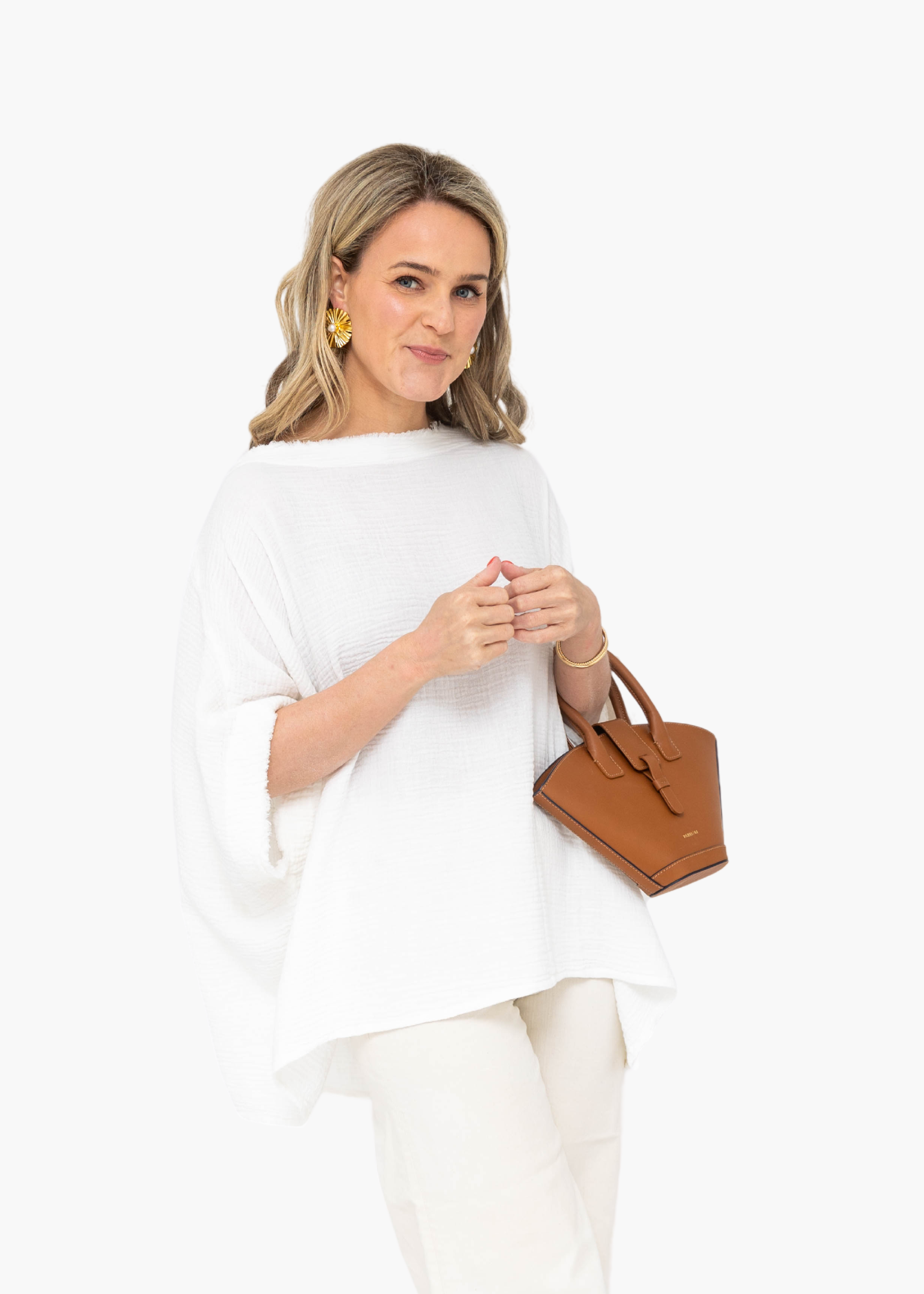 Soft-Gauze Poncho in White