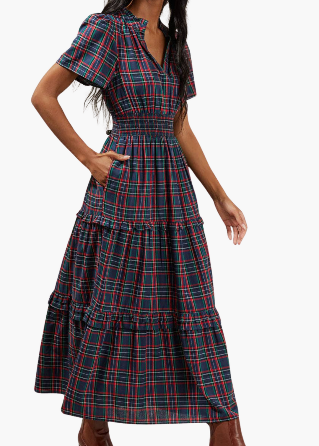 Miley Plaid Palmer Poplin Tiered Maxi Dress