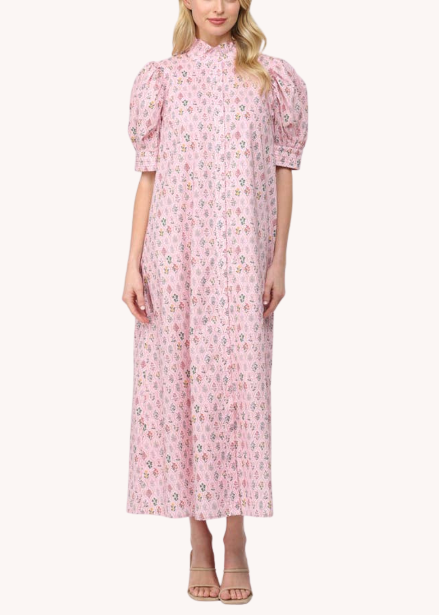Eliza Cotton Midi Dress in Light Pink