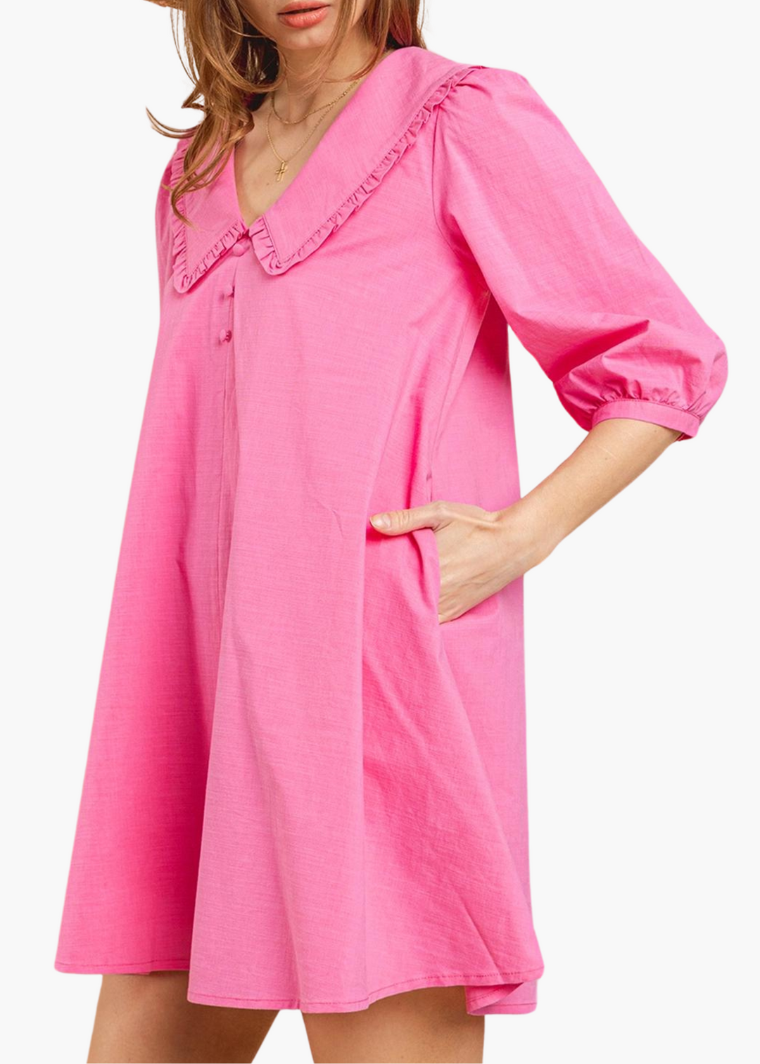Edie Textured Collar Dress in Pink