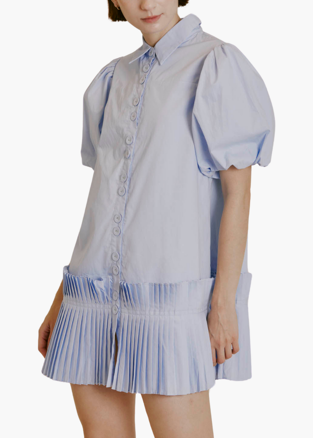 Pleated Hem Shirt Dress | Blue