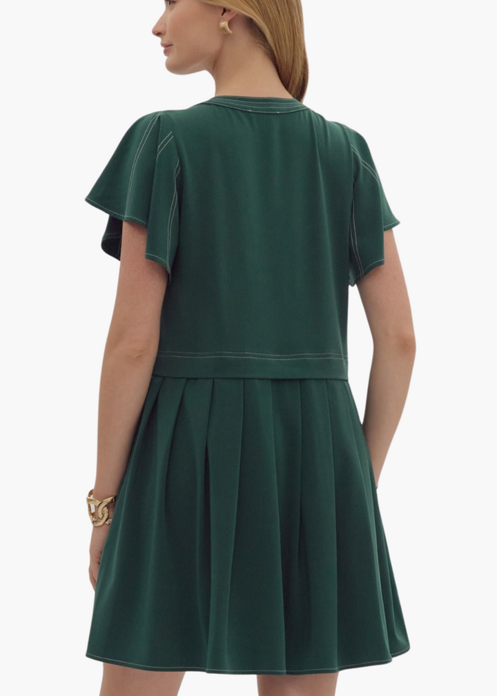 Hattie Mini Dress in Hunter Green