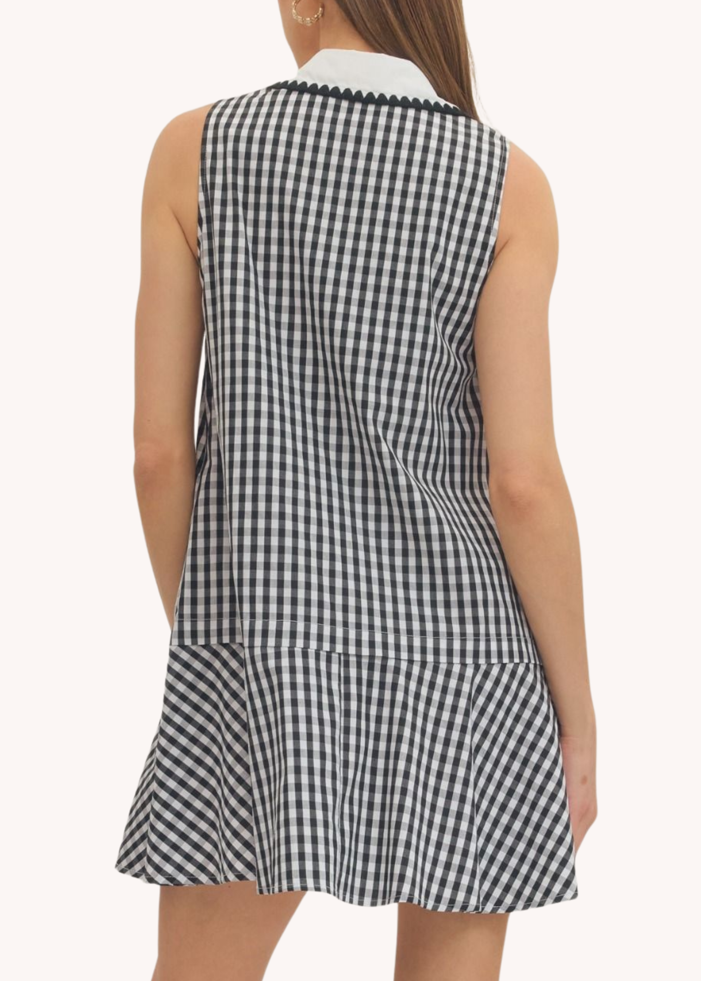 Gingham Cotton Mini Dress in Black