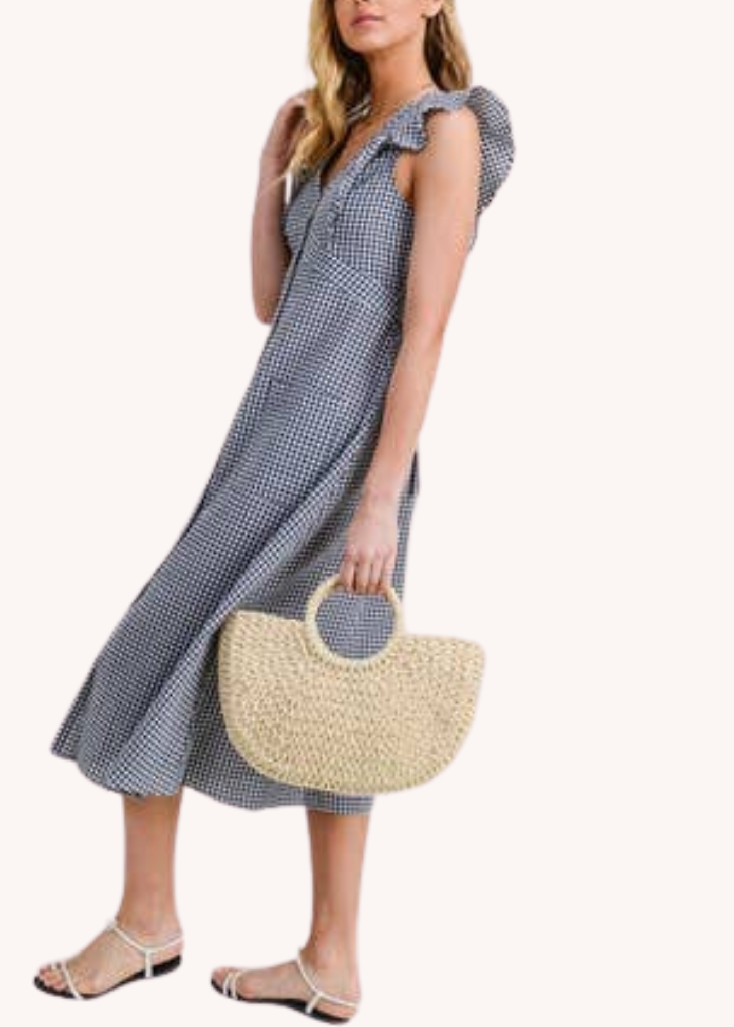 Marie Cotton Midi Dress in Navy Gingham
