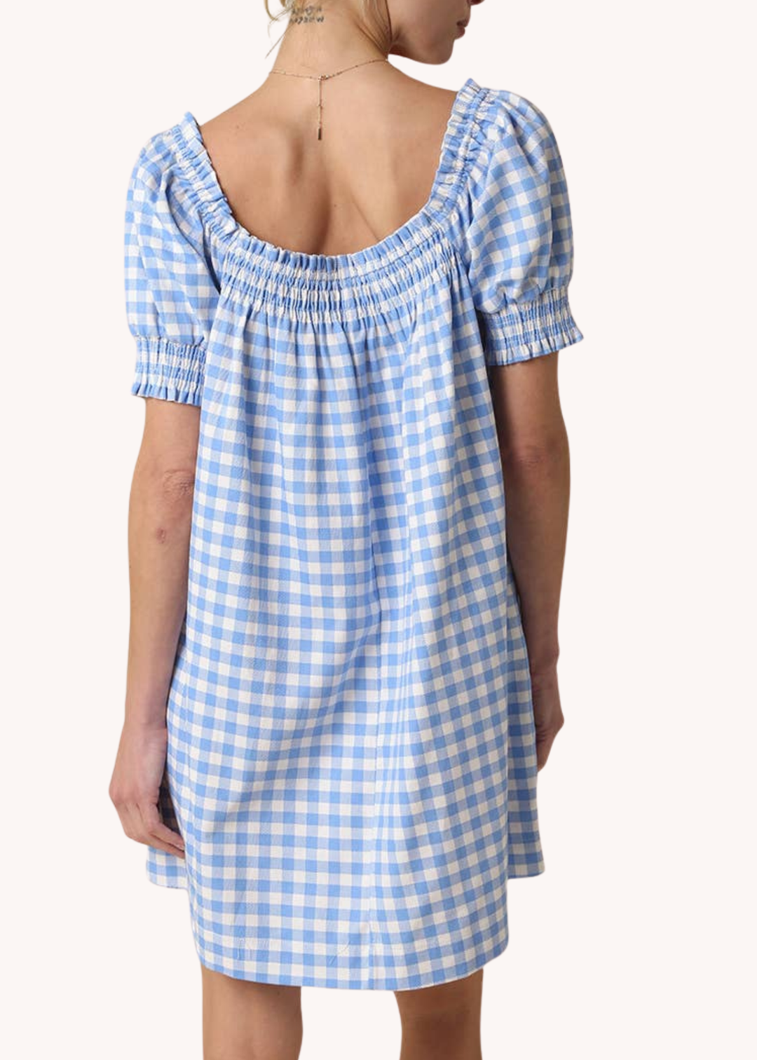 Lorelai Cotton Smocked Dress in Light Blue Gingham