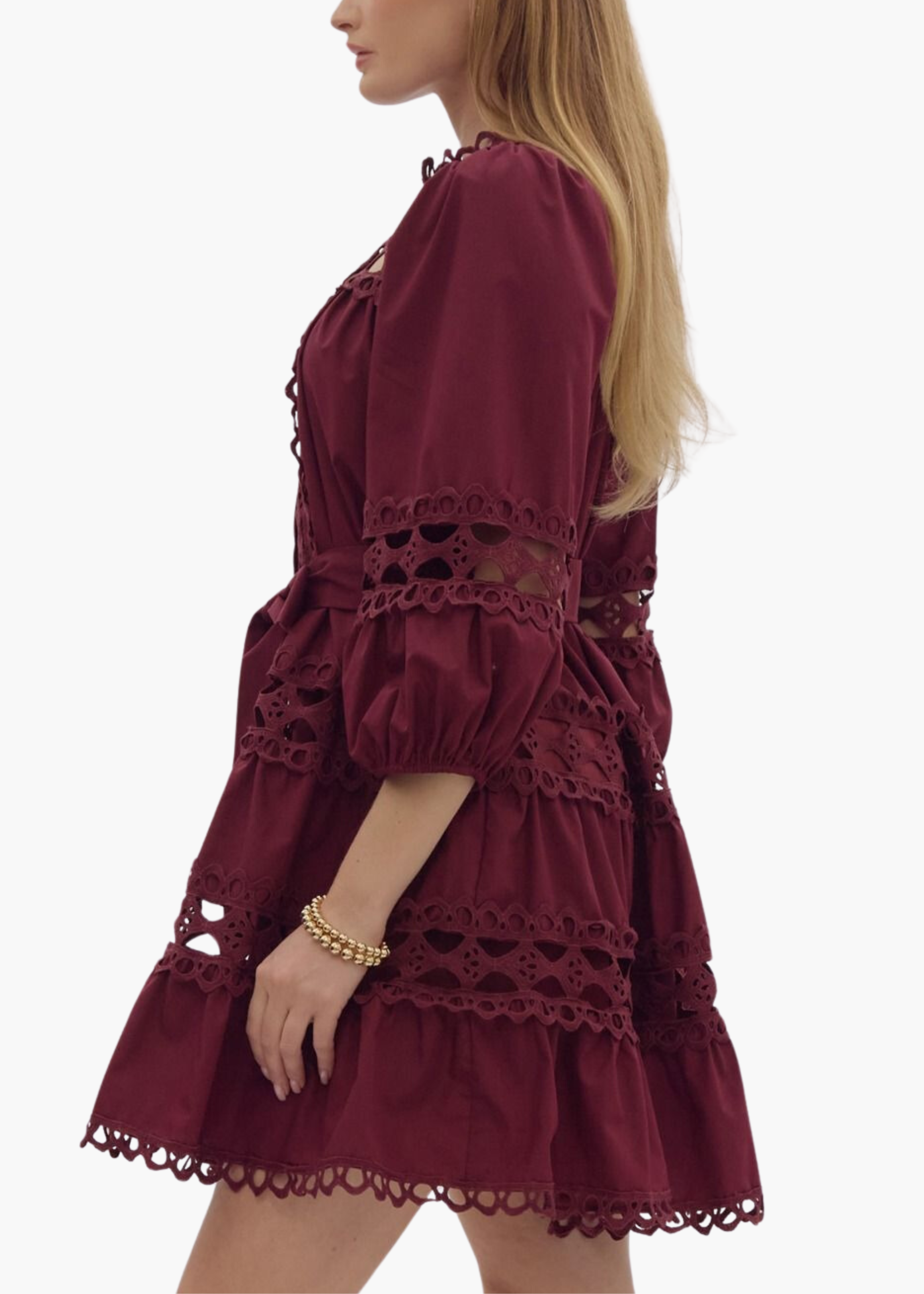 Brooklyn Lace Mini Dress in Merlot