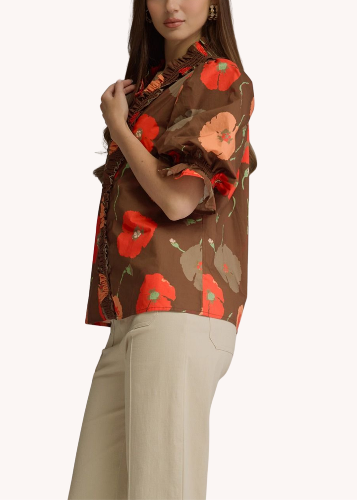 Poppy Cotton Top in Brown