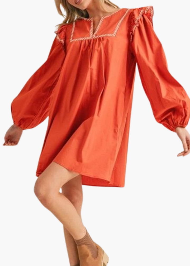 Sophia Embroidered Dress in Pumpkin