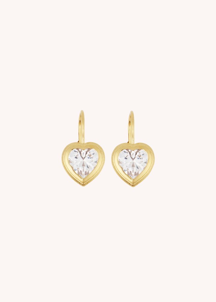 Bezel Heart Drop Earrings