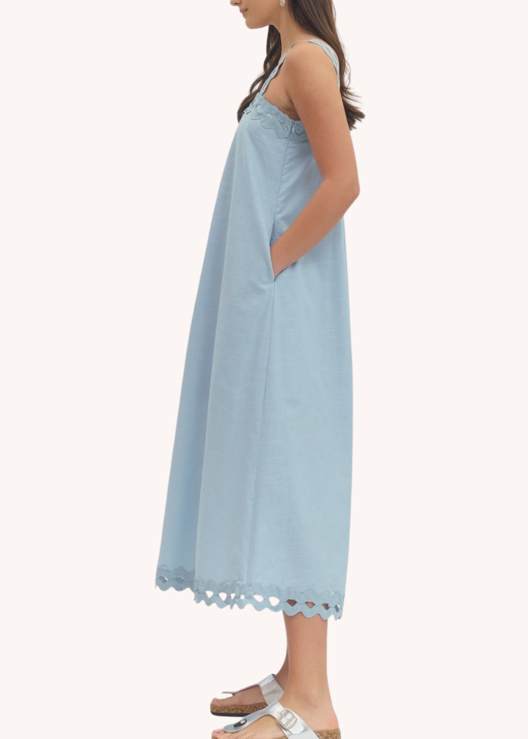 cotton midi summer dresses Summer Cotton Linen Midi Dress L