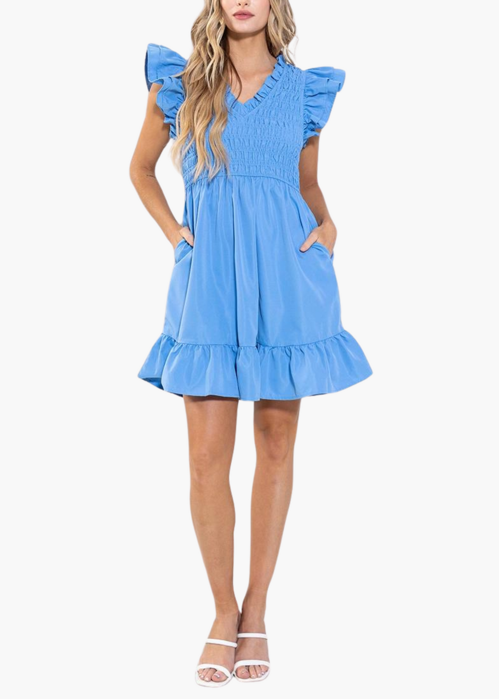 Carly Smocked Mini Dress | Blue