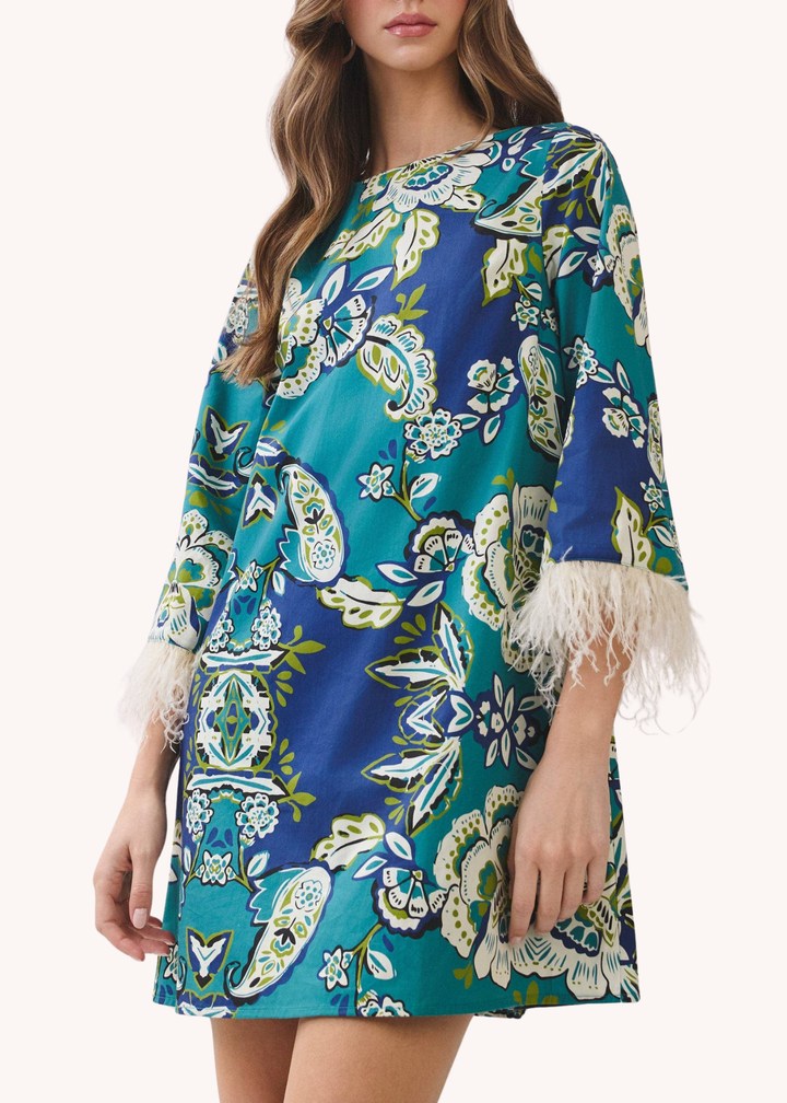 Delia  Feather Trimmed Mini Dress