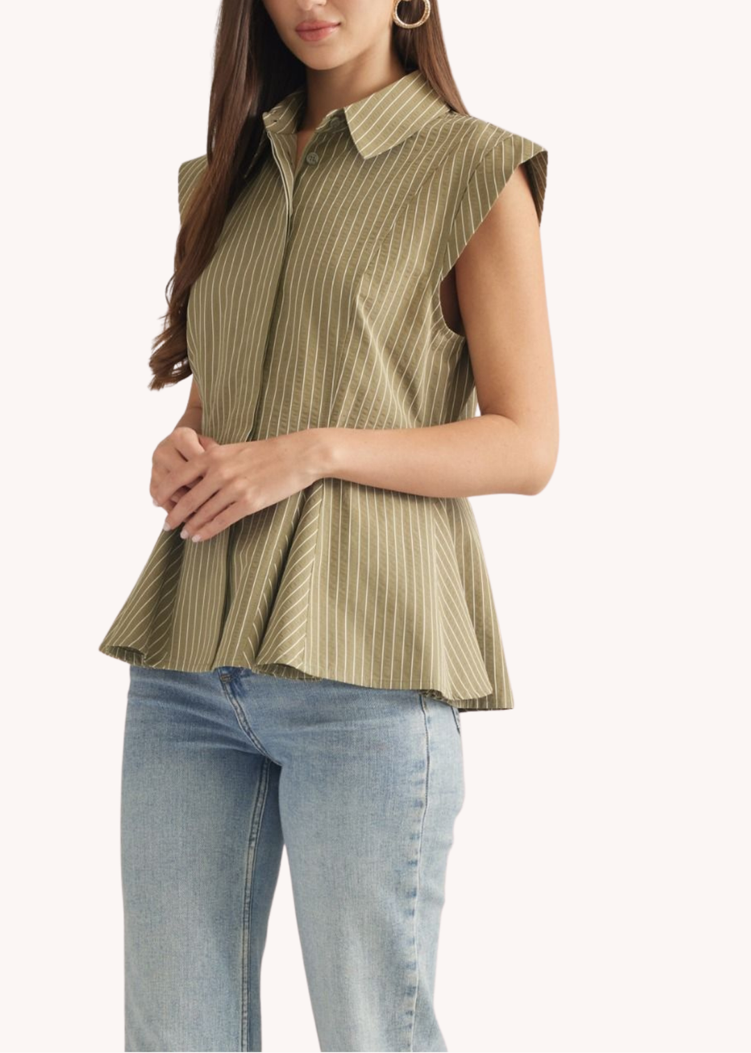 Brenna Striped Peplum Top in Olive